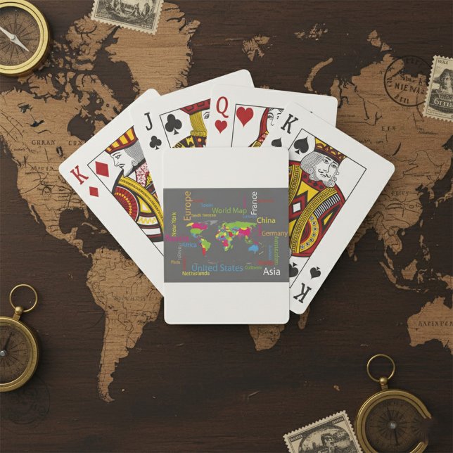 Colourful Typography World Map Modern Word Travel  Playing Cards (Creator Uploaded)