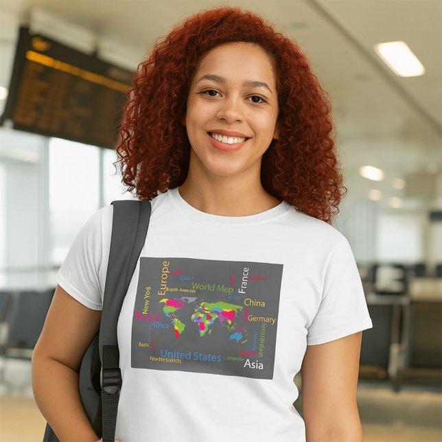 Colourful Typography World Map Modern Word Travel  T-Shirt (Creator Uploaded)