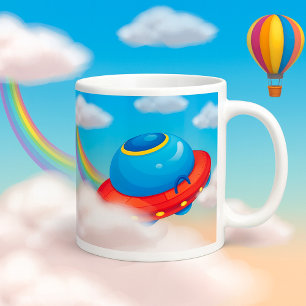 Colourful UFO Spaceship Flying Through Clouds Coffee Mug
