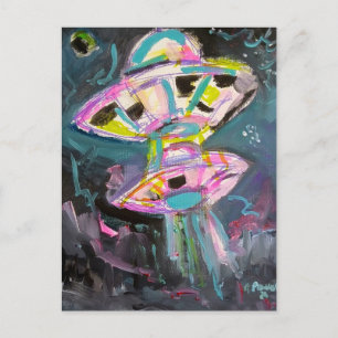 Colourful UFOs in a Night Sky Postcard