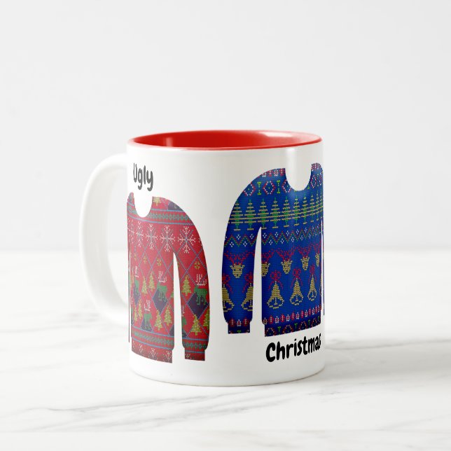 Colourful Ugly Christmas Sweaters Two-Tone Coffee  Mug (Front Left)
