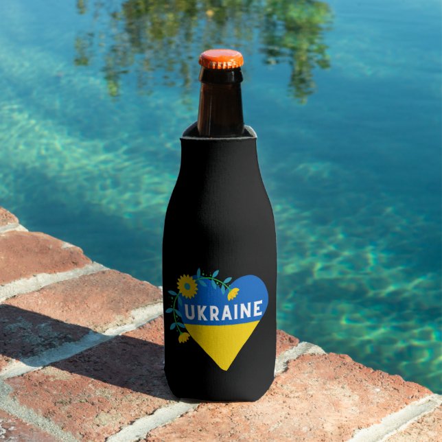 Colourful Ukraine Flag Flower Heart   Bottle Cooler (In Situ Pool)