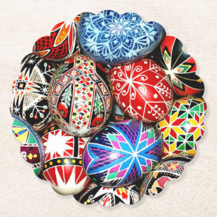 Colourful Ukrainian Easter Eggs Paper Coaster