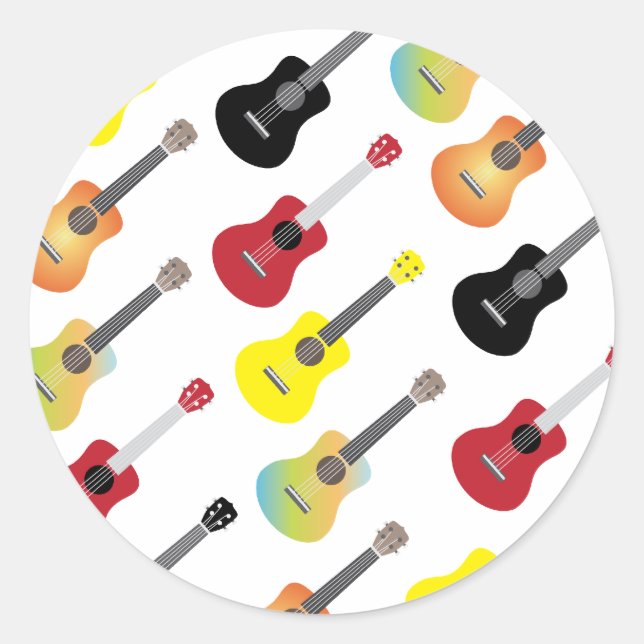 Colourful Ukulele Patterns Music Classic Round Sticker (Front)