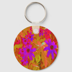 Colourful Ultra-Violet, Magenta and Red Wildflower Keychain