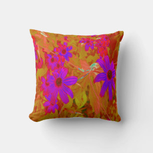 Colourful Ultra-Violet, Magenta and Red Wildflower Throw Pillow