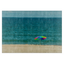 Colourful Umbrella On Beach Glass Cutting Board