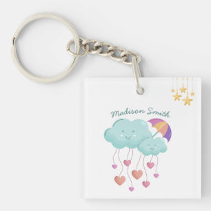 Colourful Umbrella with Cute Clouds Keychain