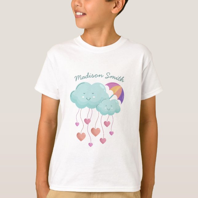 Colourful Umbrella with Cute Clouds T-Shirt (Front)