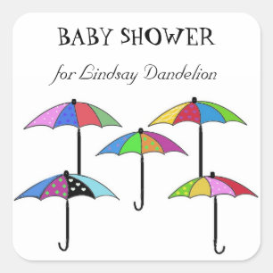 Colourful Umbrellas Baby Shower Square Sticker
