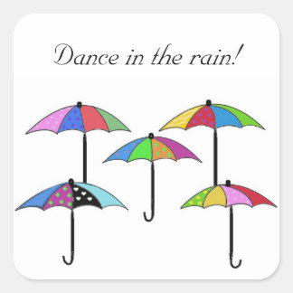 Colourful Umbrellas Dance in the Rain Square Sticker