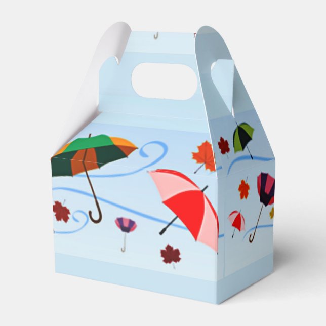 Colourful umbrellas on blue favor box (Front Side)