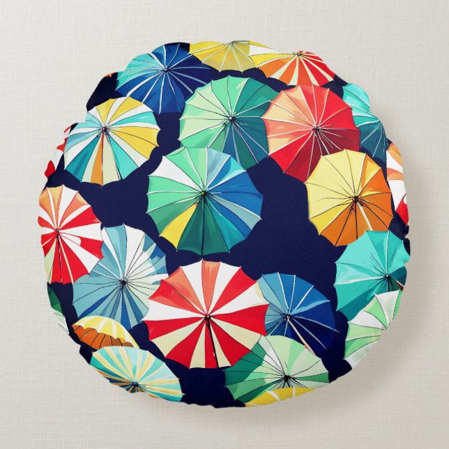 Colourful Umbrellas  Round Pillow (Front)