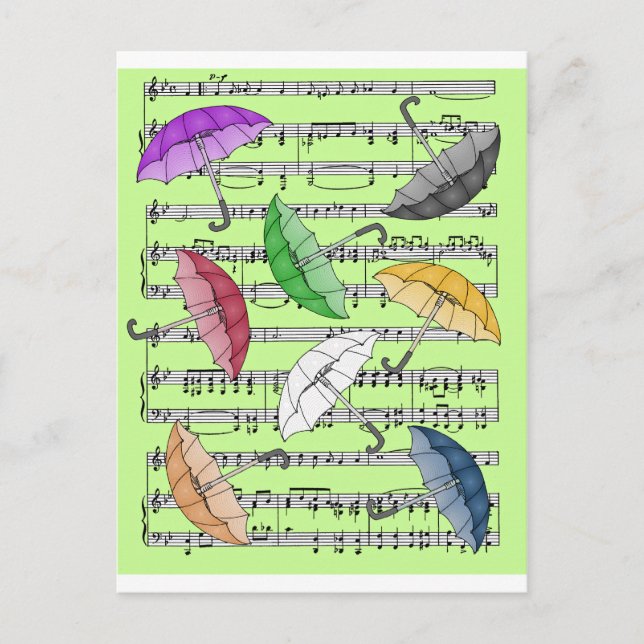 Colourful Umbrellas With Sheet Music Background Postcard (Front)