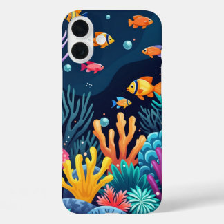 Colourful underwater coral reef and fish ocean lif iPhone 16 plus case