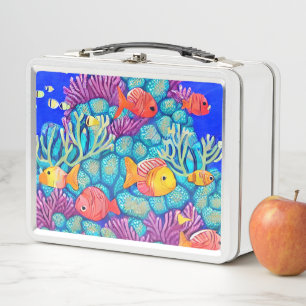 Colourful Underwater Coral Reef Seamless Pattern Metal Lunch Box
