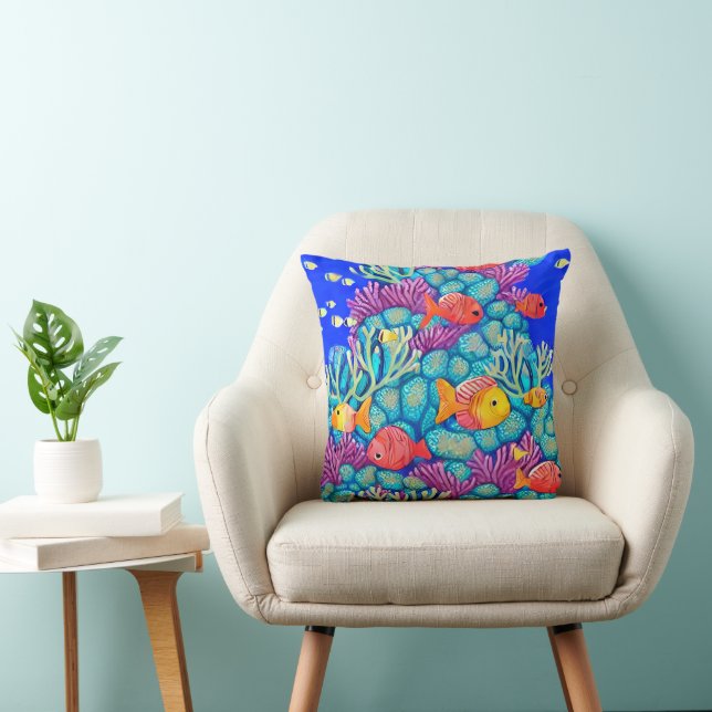 Colourful Underwater Coral Reef Seamless Pattern Throw Pillow (Chair)