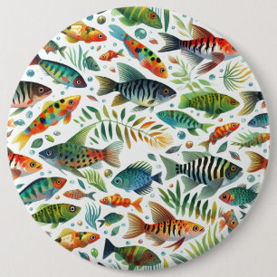 Colourful underwater fish art 6 inch round button