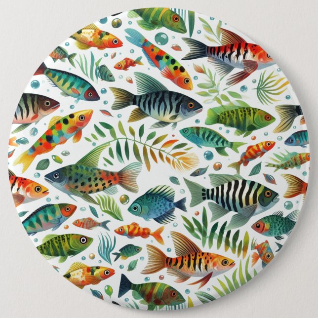 Colourful underwater fish art 6 inch round button (Front)