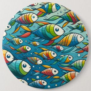 Colourful underwater fish art 6 inch round button