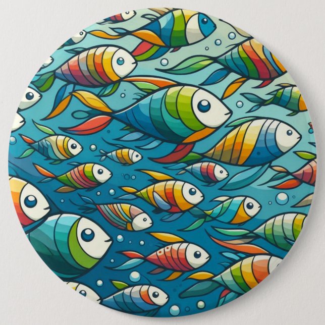 Colourful underwater fish art 6 inch round button (Front)