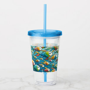 Colourful underwater fish art acrylic tumbler