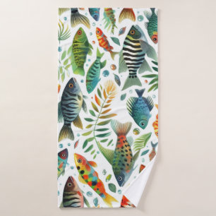 Colourful underwater fish art bath towel
