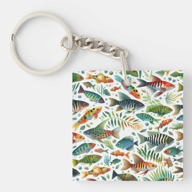 Colourful underwater fish art keychain (Front)