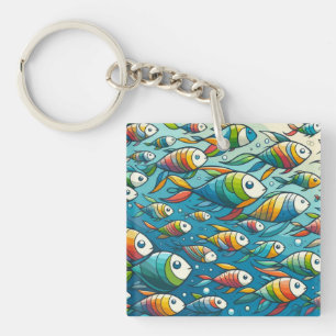 Colourful underwater fish art keychain