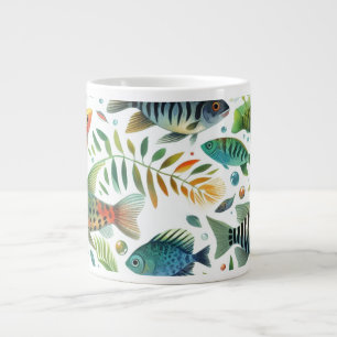 Colourful underwater fish art large coffee mug