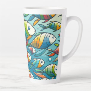 Colourful underwater fish art latte mug
