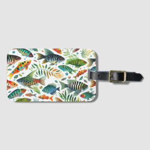 Colourful underwater fish art luggage tag