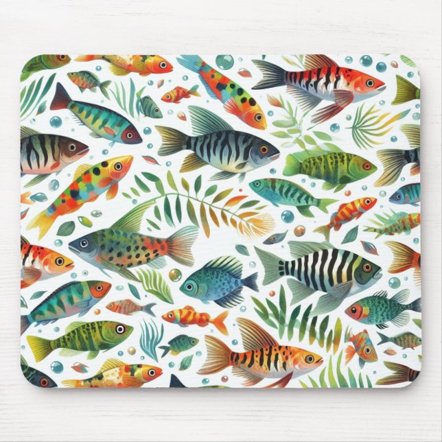 Colourful underwater fish art mouse pad (Front)