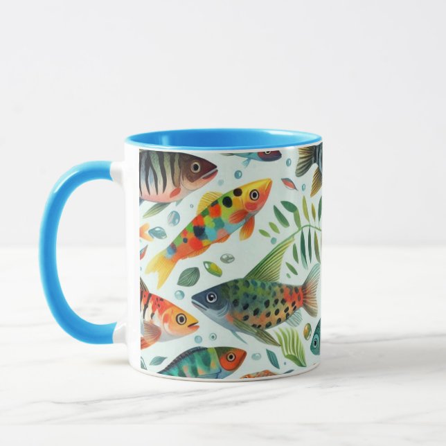 Colourful underwater fish art mug (Left)