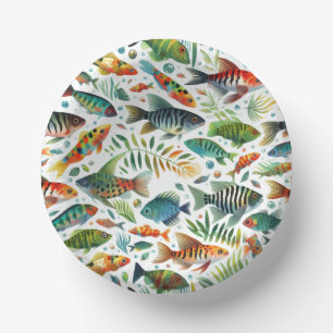Colourful underwater fish art paper plate