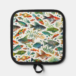 Colourful underwater fish art pot holder