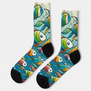 Colourful underwater fish art socks