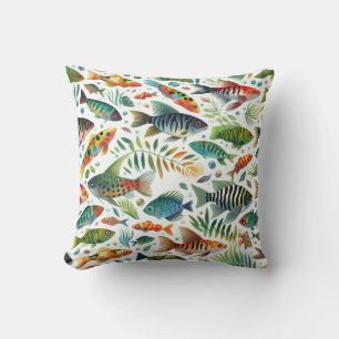 Colourful underwater fish art throw pillow
