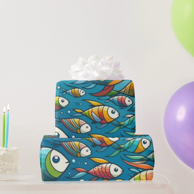 Colourful underwater fish art wrapping paper (Party Gifts)