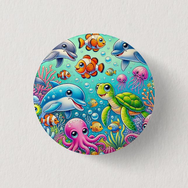 Colourful Underwater Scene Featuring Playful Sea 1 Inch Round Button (Front)