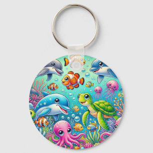 Colourful Underwater Scene Featuring Playful Sea Keychain