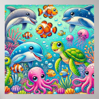 Colourful Underwater Scene Featuring Playful Sea