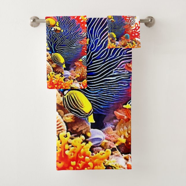Colourful Underwater Sea Life Design  Bath Towel Set (Insitu)