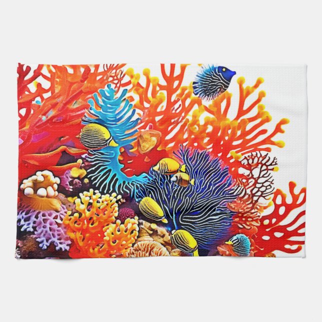 Colourful Underwater Sea Life Design  Kitchen Towel (Horizontal)