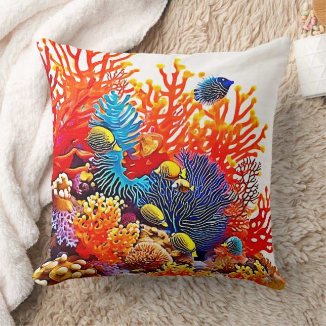 Colourful Underwater Sea Life Design  Throw Pillow (Blanket)