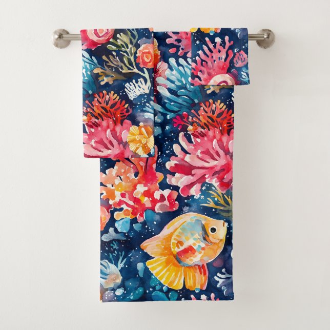 Colourful Underwater Sea Life Ocean  Bath Towel Set (Insitu)