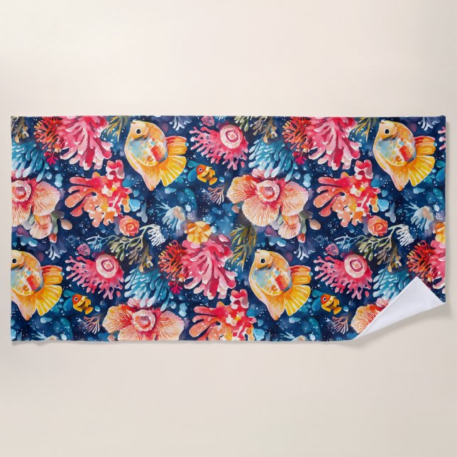 Colourful Underwater Sea Life Ocean  Beach Towel (Front)