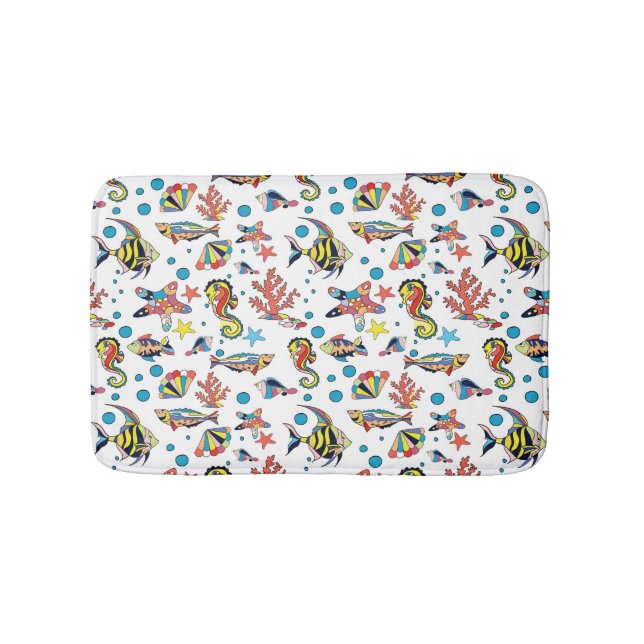 Colourful Underwater Sea Life Pattern Bath Mat (Front)