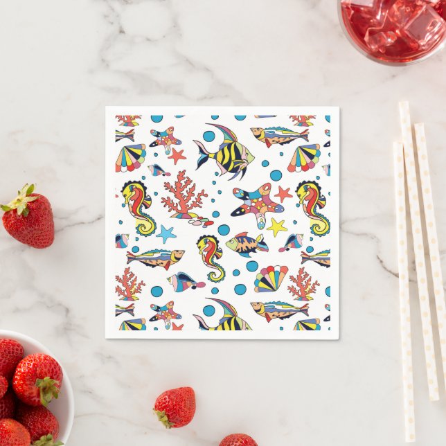 Colourful Underwater Sea Life Pattern Napkin (Insitu)
