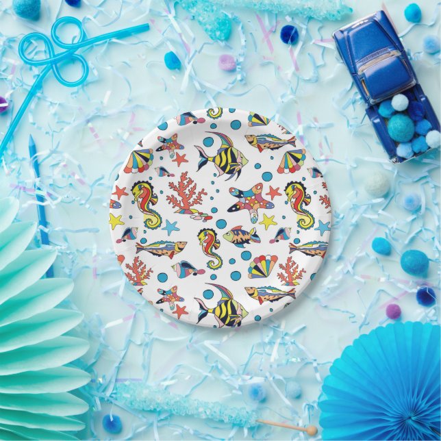 Colourful Underwater Sea Life Pattern Paper Plate (Party)